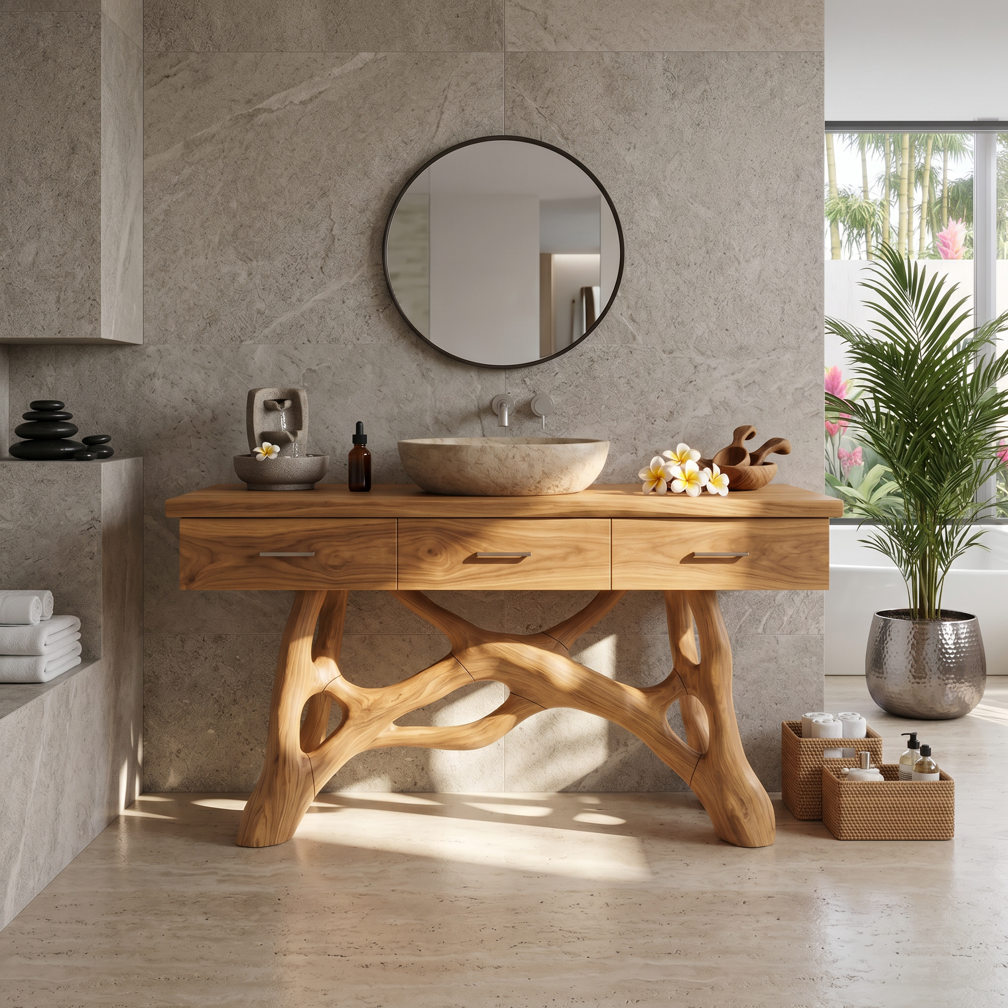 Natural Wood Sink Vanity With Drawers Master Bathroom SILDTTRBRV150