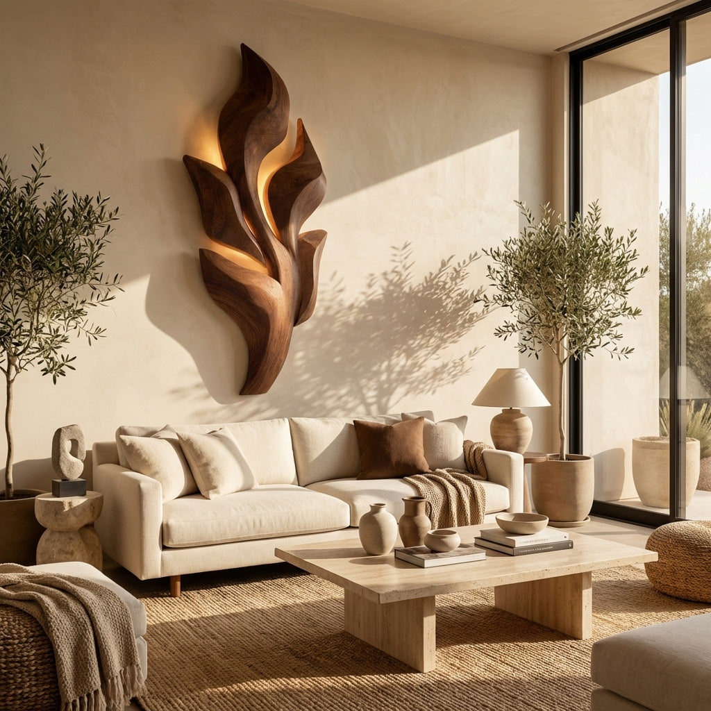Sculptural Wooden Leaf Wall Lamp With Warm Light For Home RTTHHNWA165