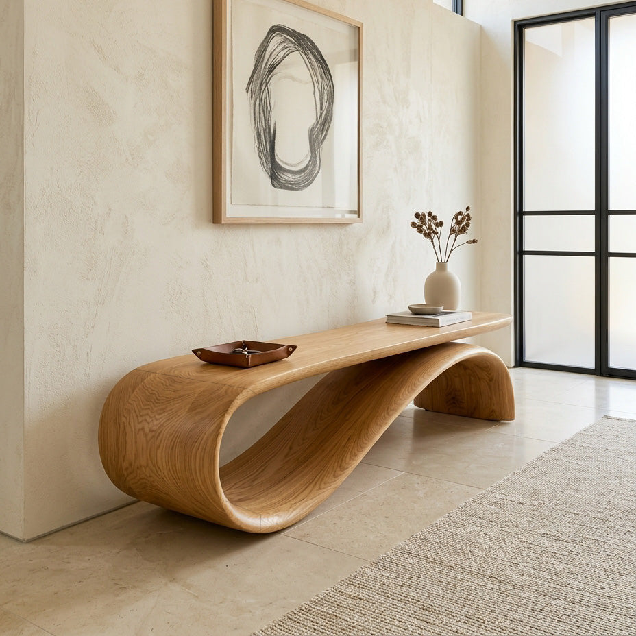Modern Sculptural Wood Bench For Hallway Accent Decor RTTHHNCHR137