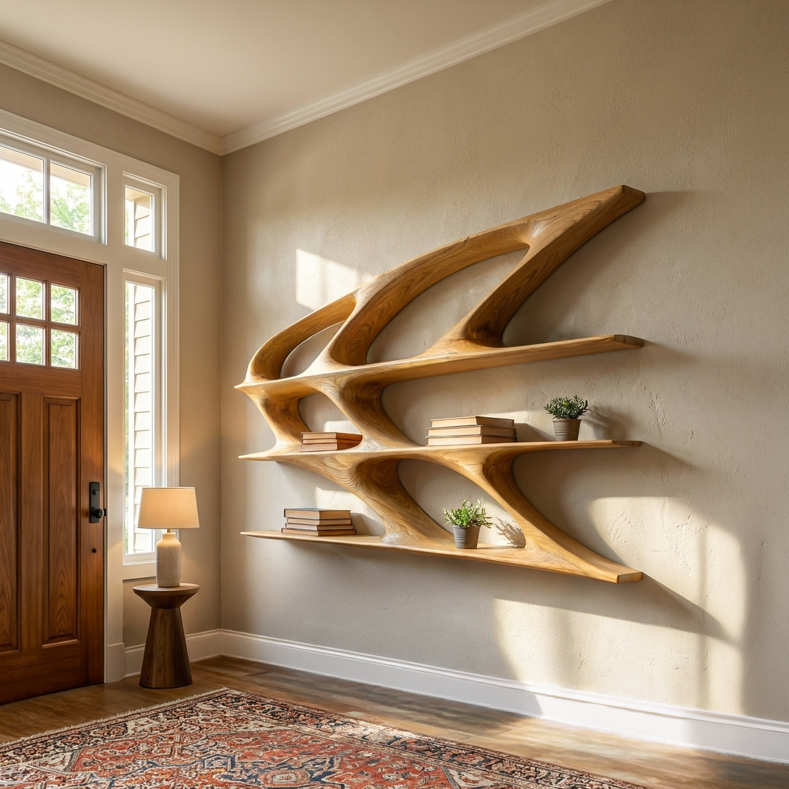Organic Sculptural Wooden Bookshelf For Living Room Statement RTTHTTBS144