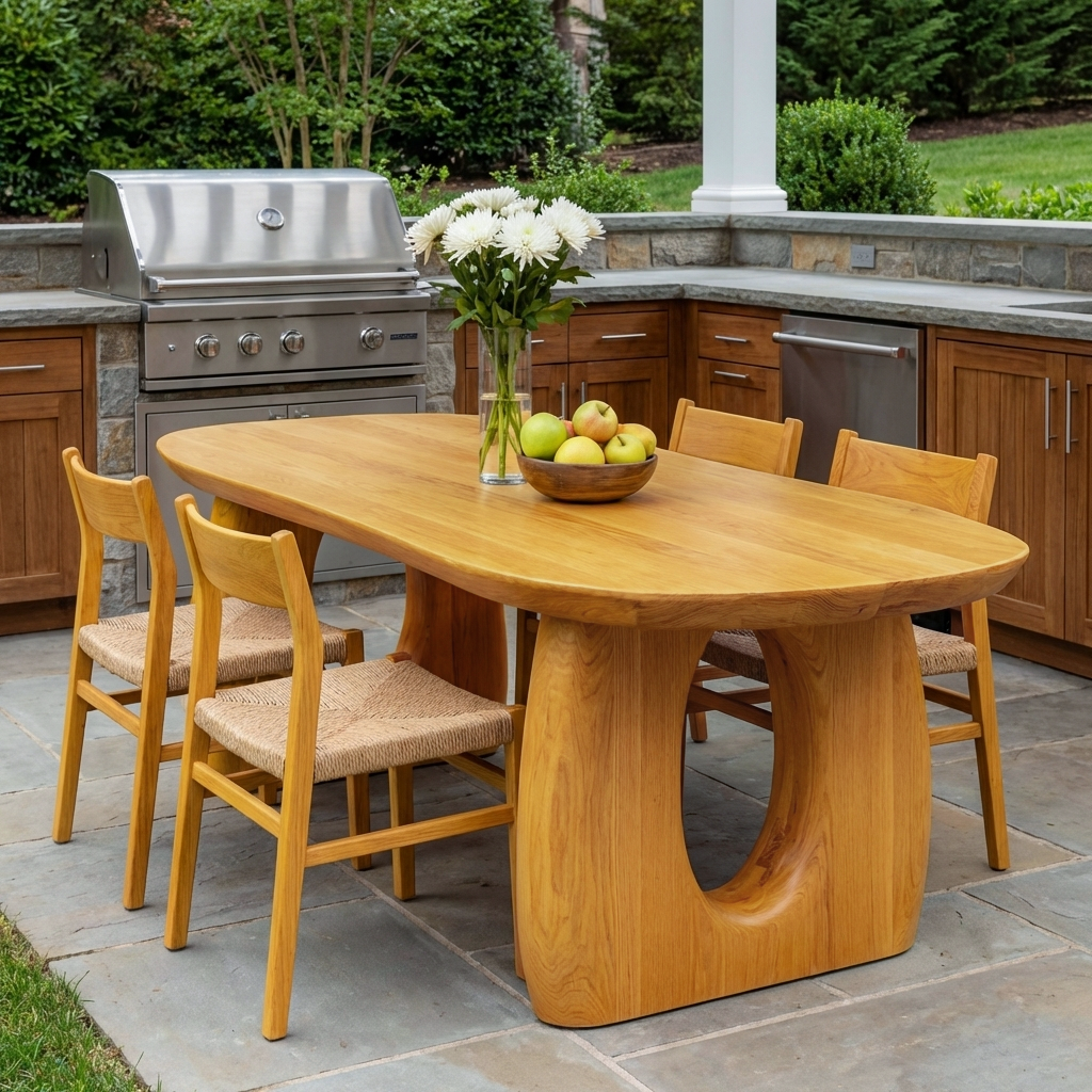 Mid Century Wooden Dining Table With Sculptural Form For Home RTTHTTDN043