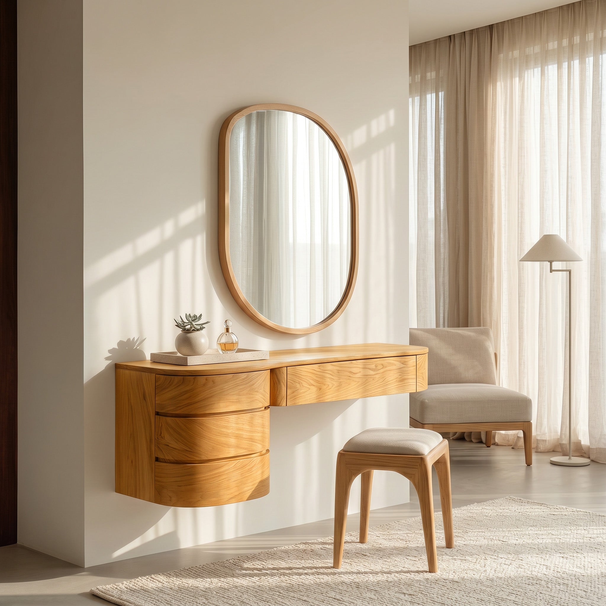 Minimalist Wall Mounted Vanity With Drawer For Sunlit Bedroom RTTHHNVAN021