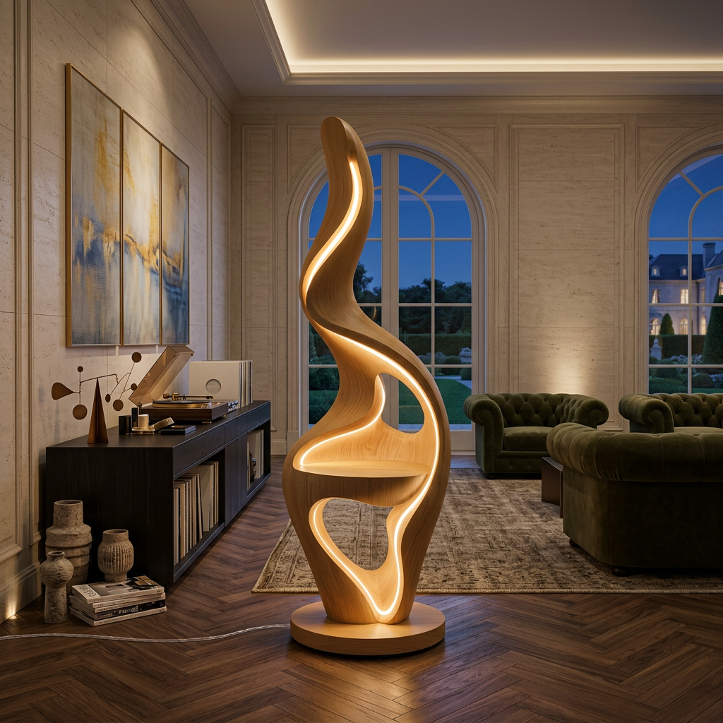 Minimalist Curved Lamp With Table For Bedroom SILDTTNLAM024