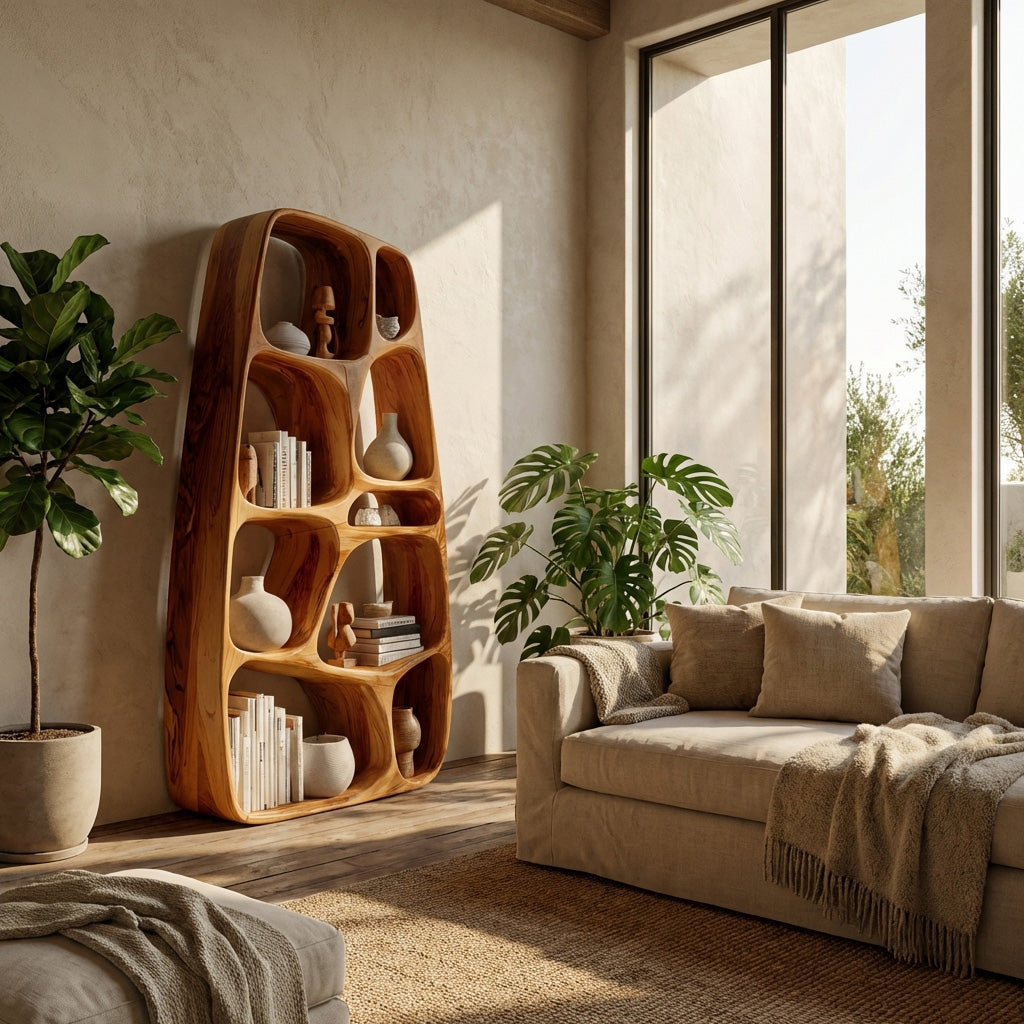 Handcrafted Wooden Sculptural Bookshelf For Living Room RTTHHNBS138