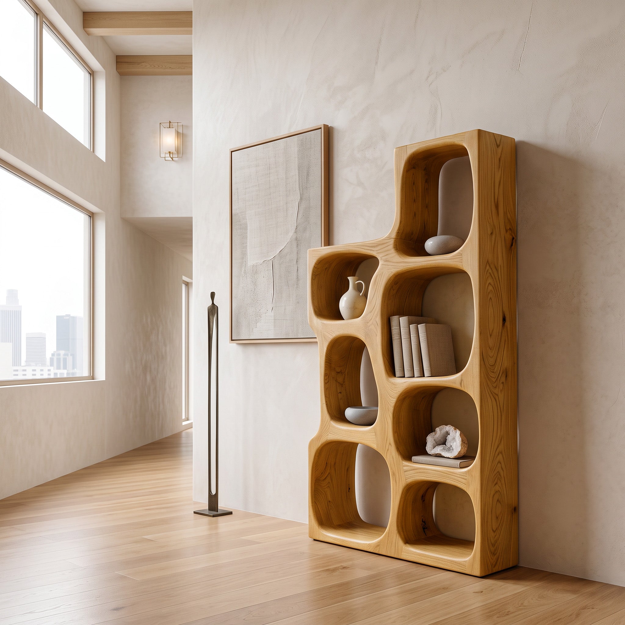 Organic Sculptural Wooden Bookshelf For Modern Living Room RTTHHNBS133
