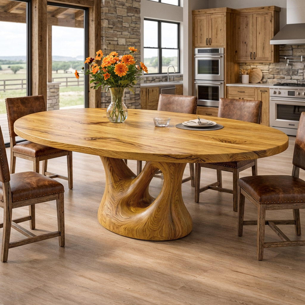 Farmhouse Wooden Dining Table With Sculptural Base For Dining Room RTTHTTDN035