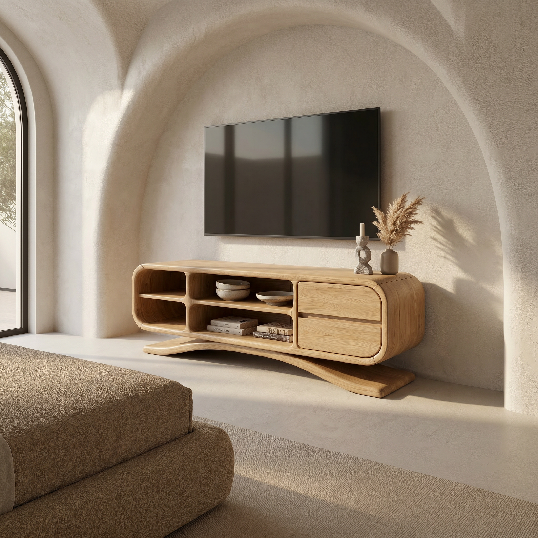 Boho Sculptural TV Cabinet For Artistic Living Room SILDTTRTVC084