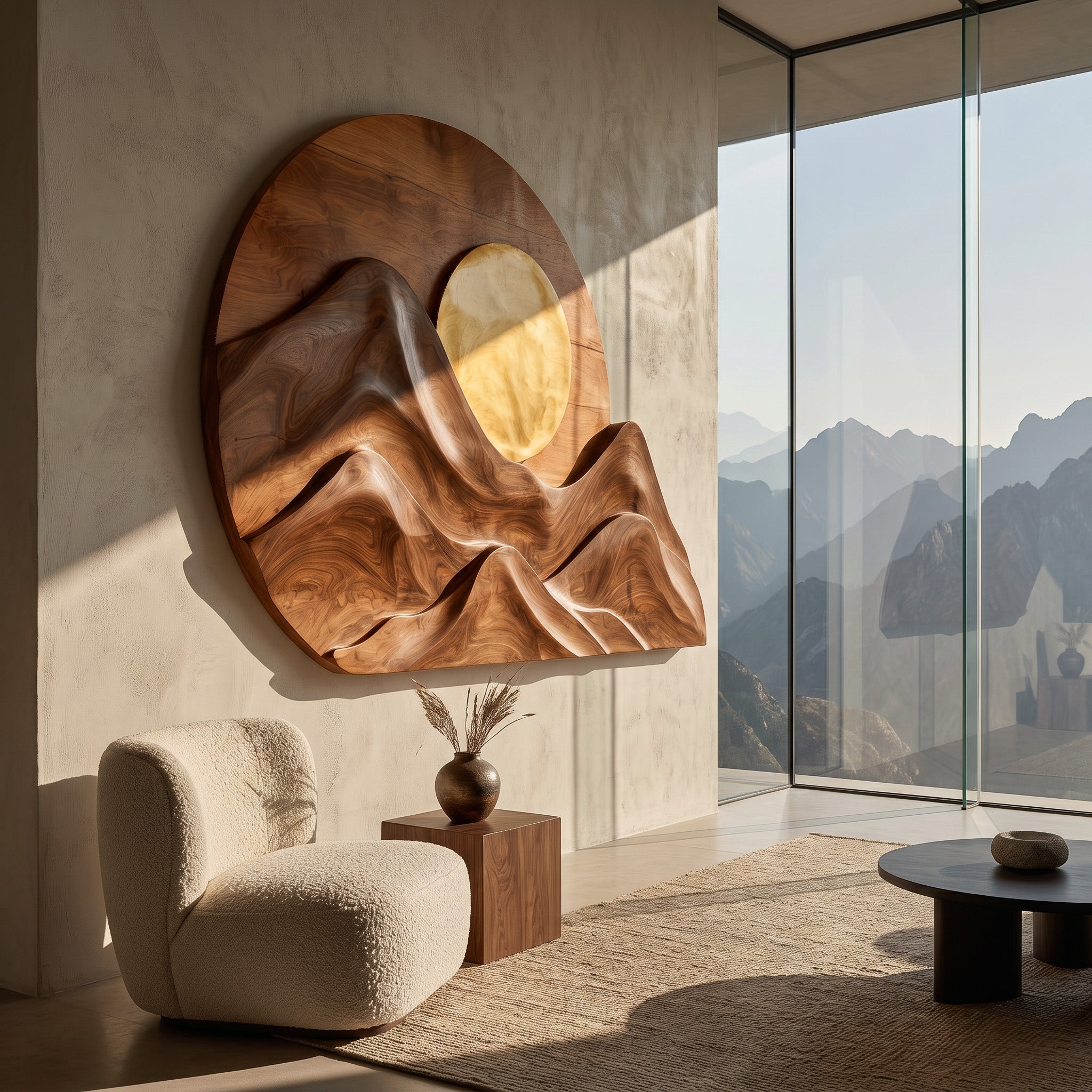 Handcrafted Mountain Sun Wood Wall Art For Living Room RTTHHNWA202
