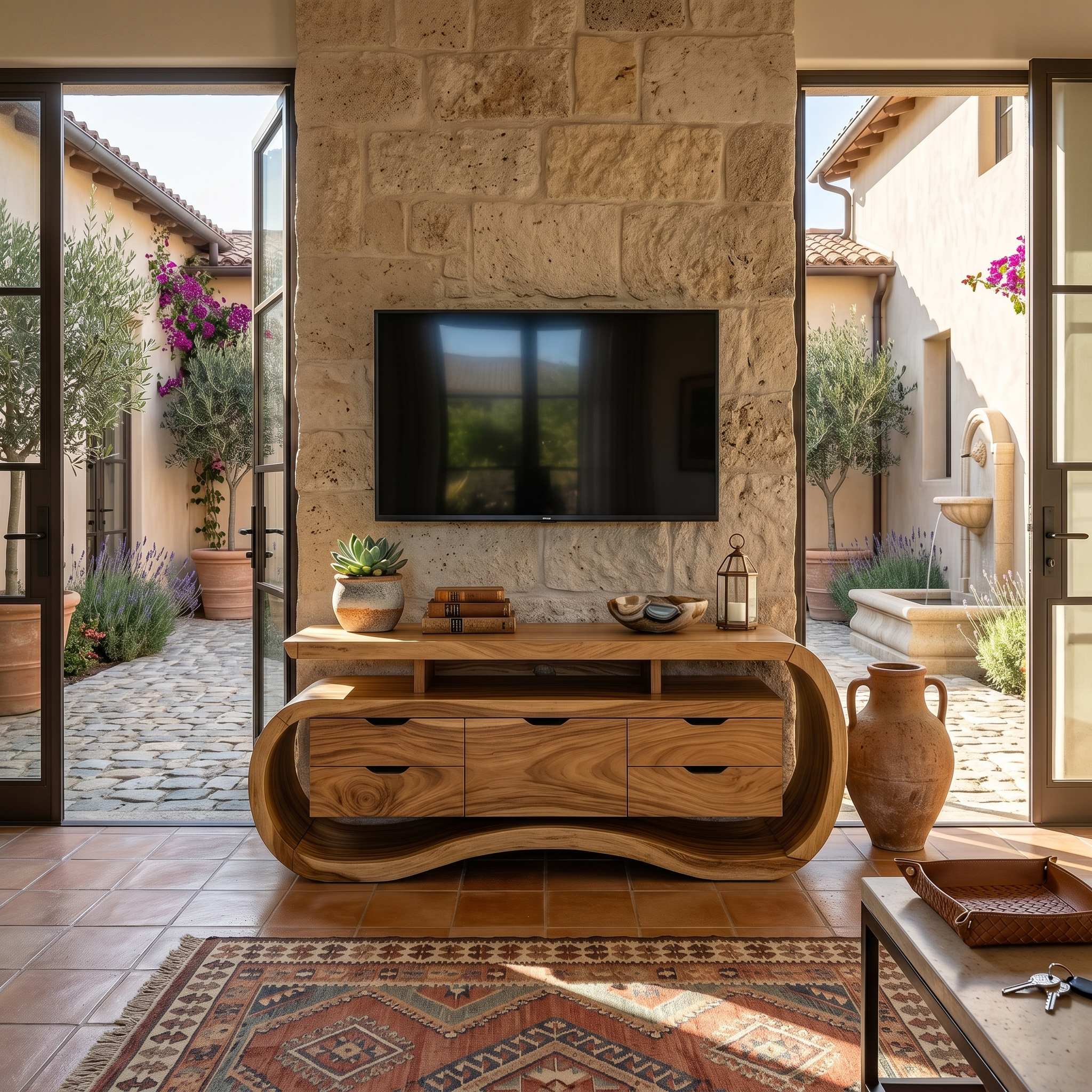 Rustic Mediterranean Media Console For Warm Villa Interior SILDTTRTVC100