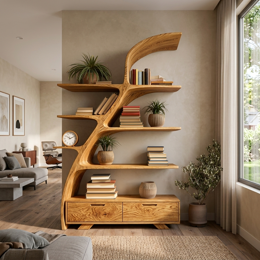 Organic Wooden Bookshelf For Living Area RTTHTTBS119