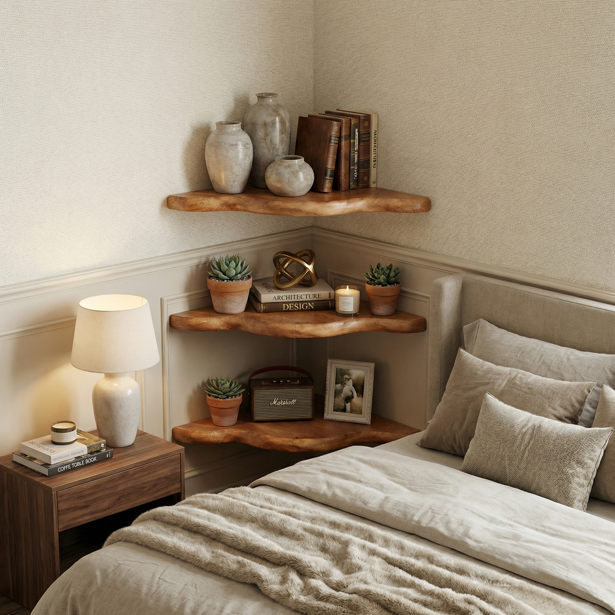 Rustic Floating Corner Shelf For Living Room And Interior Decor SINLSACN017