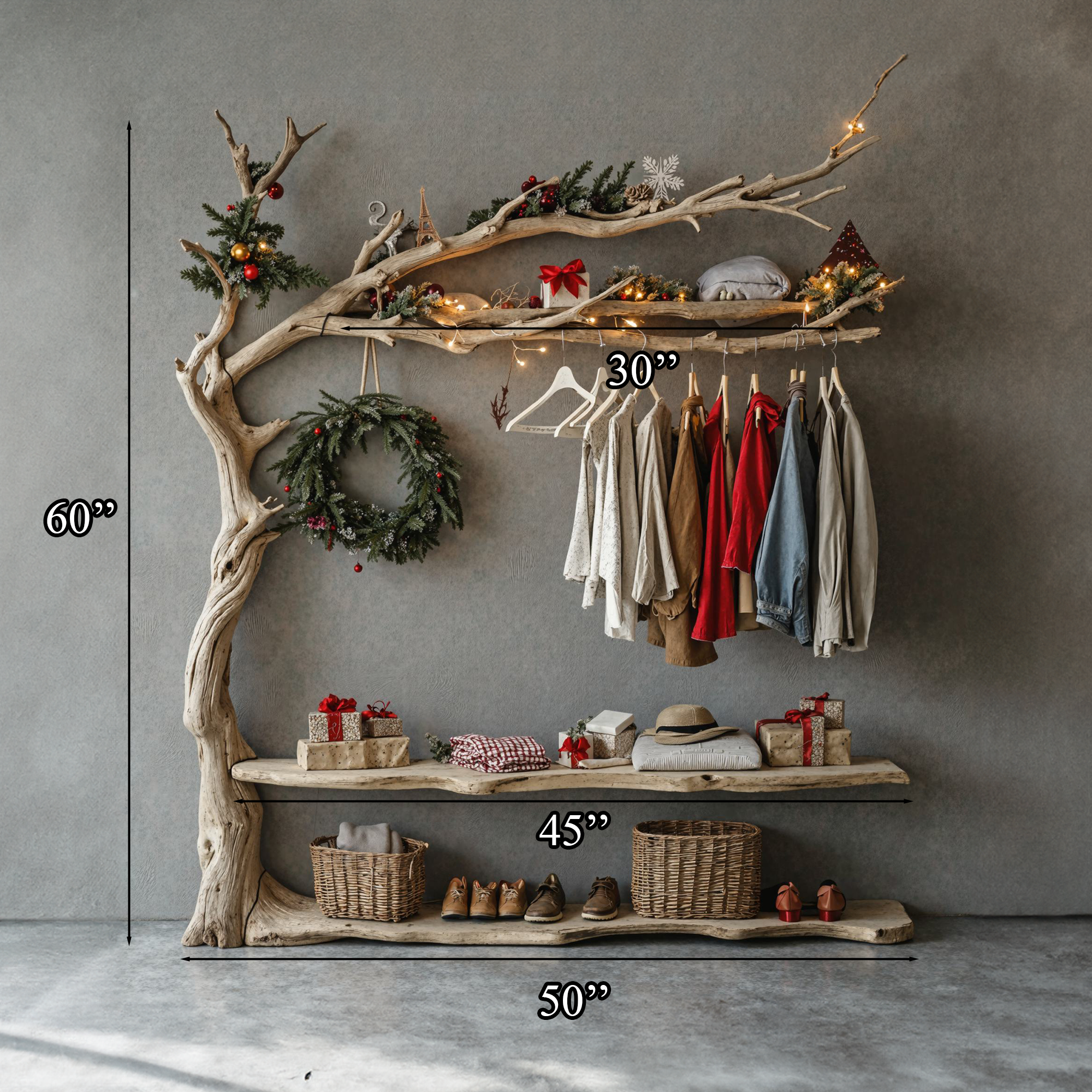 Wall Mounted Coat Rack Driftwood Tree Branch Coat Rack With Shelf SINLTB089