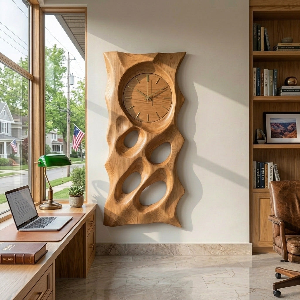Organic Wooden Wall Clock With Hollow Form For Living Room RTTHHNWAC030