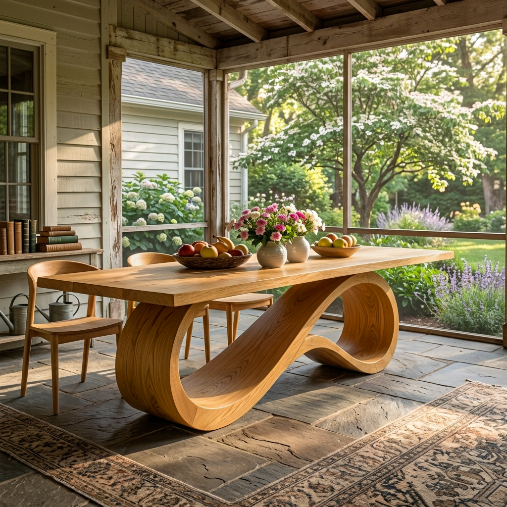 Wooden Dining Table With Flowing Base For Kitchen RTTHTTDN057