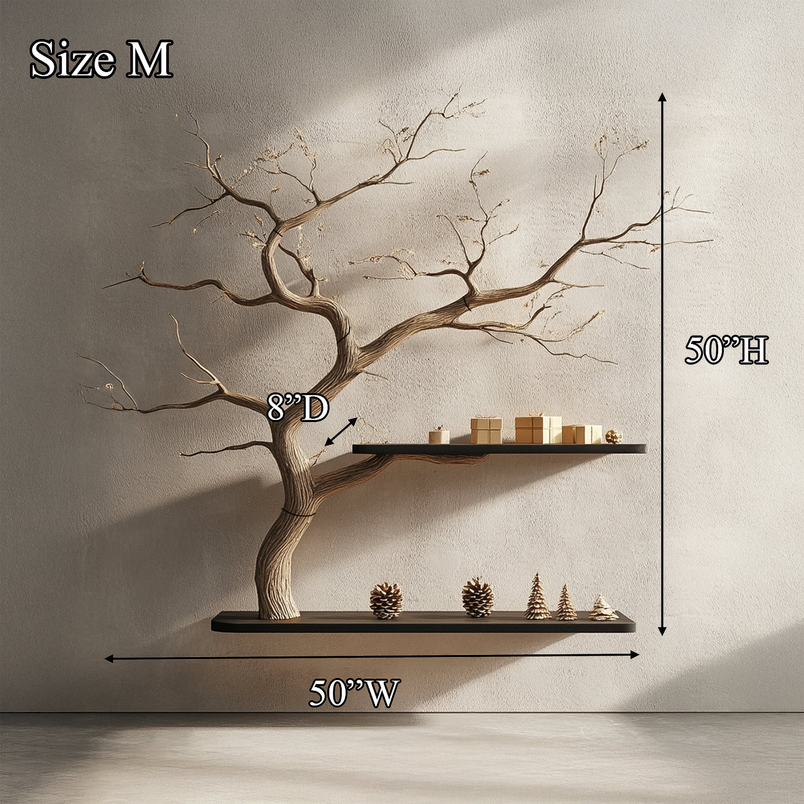 Rustic Tree Branch Bookshelf Christmas Wall Display SINLSATBS102