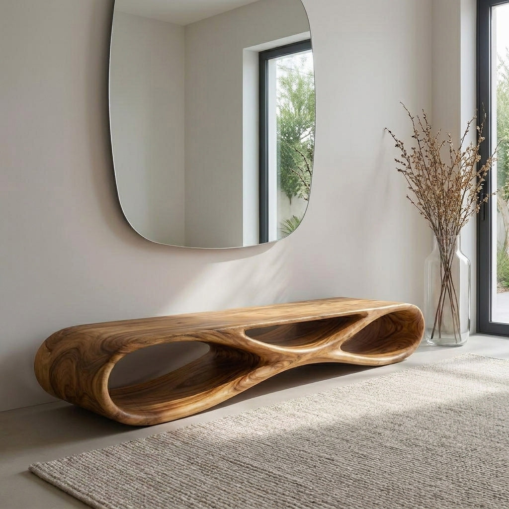 Modern Organic Wood Bench For Elegant Home Entryway RTTHHNCHR146