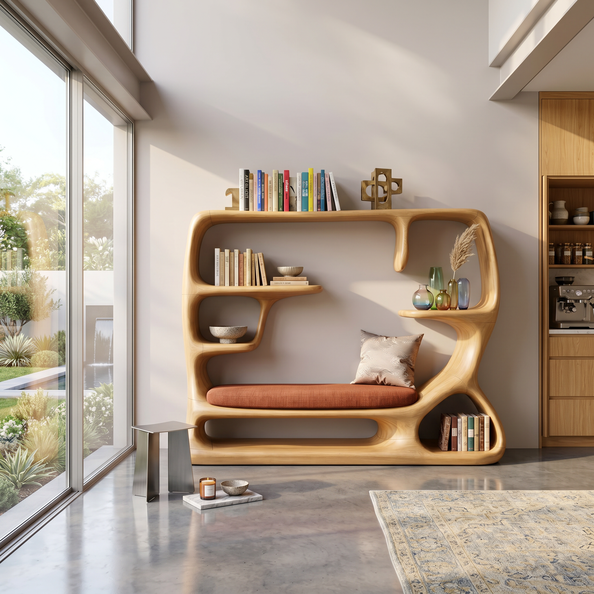 Organic Window Seat Bookcase For Cozy Reading Space SILDTTNBS056