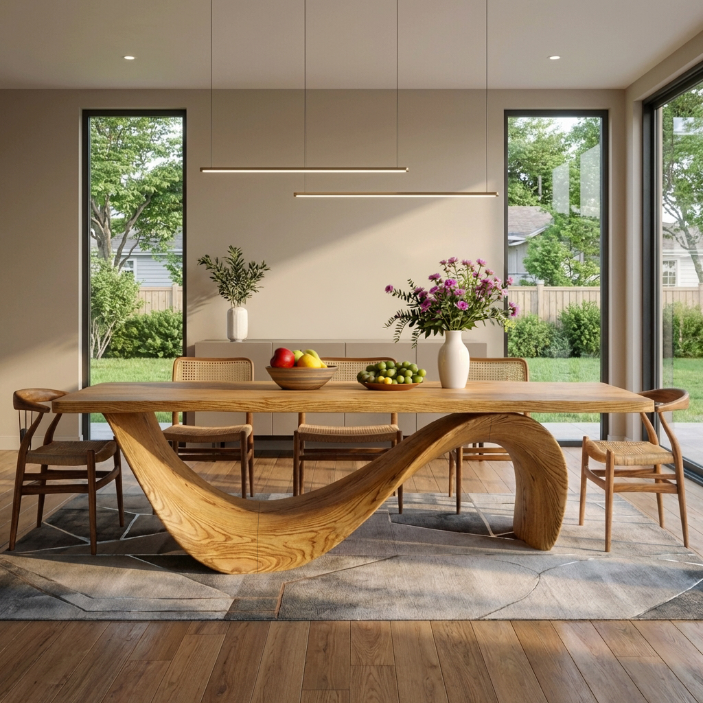 Modern Wooden Dining Table With Curved Base For Dining RTTHTTDN041