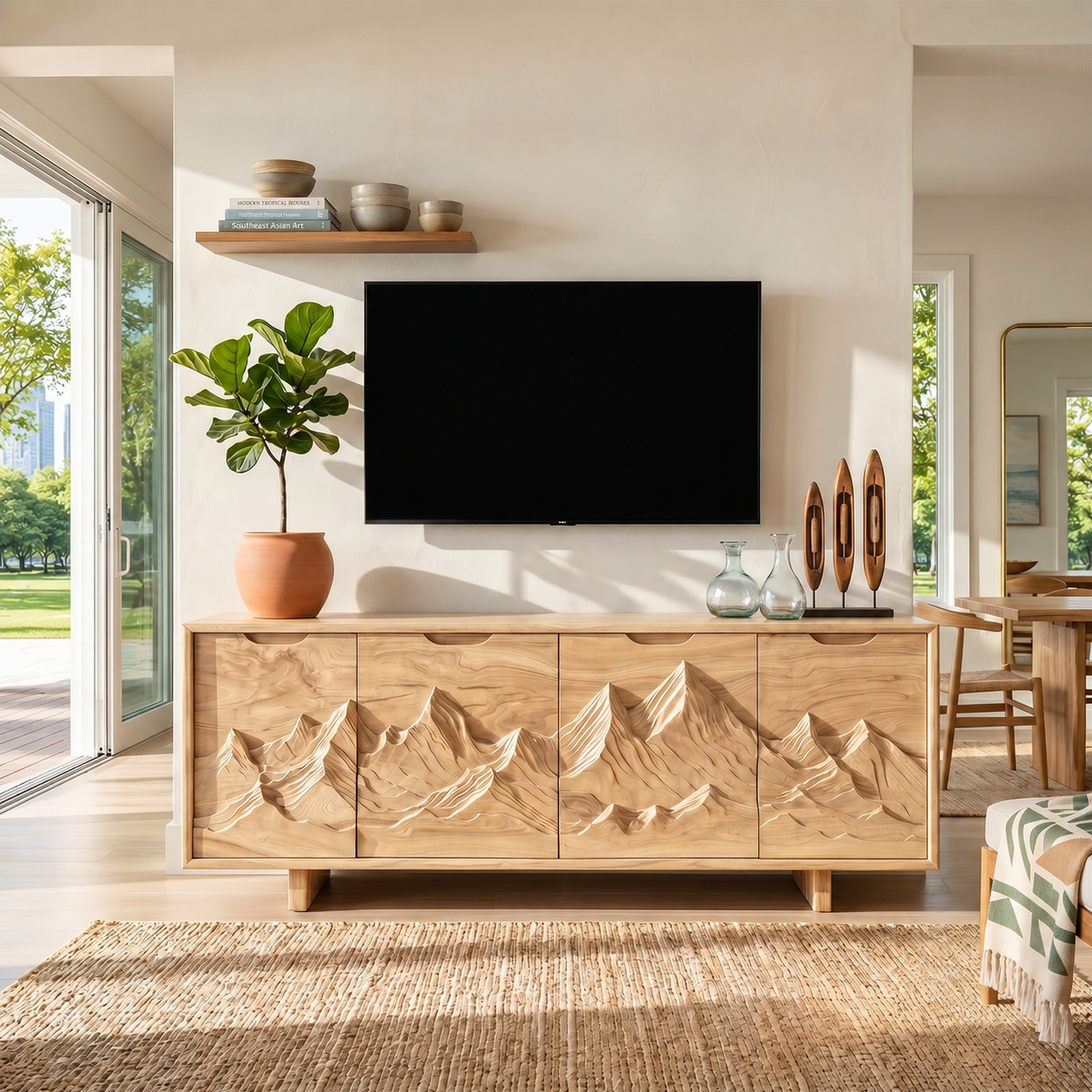 Mountain Carved Media Console For Rustic Living Room SILDTTRTVC073