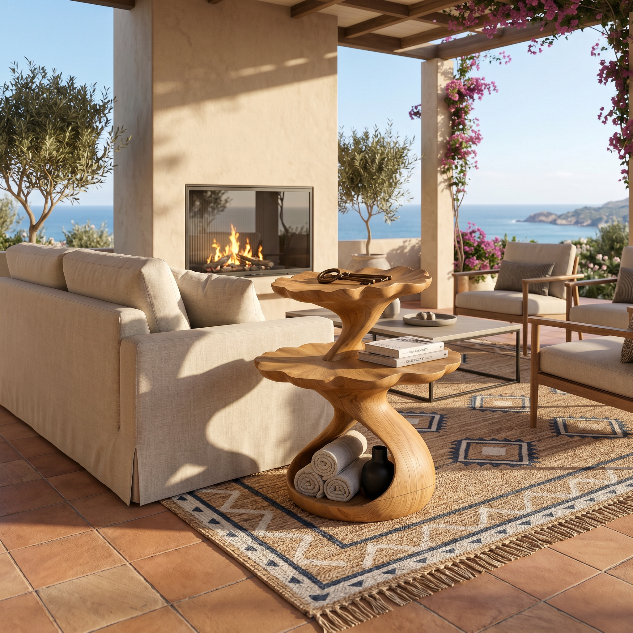 Mediterranean Two Tier Side Table Courtyard Living Room SILDTTRSTA026