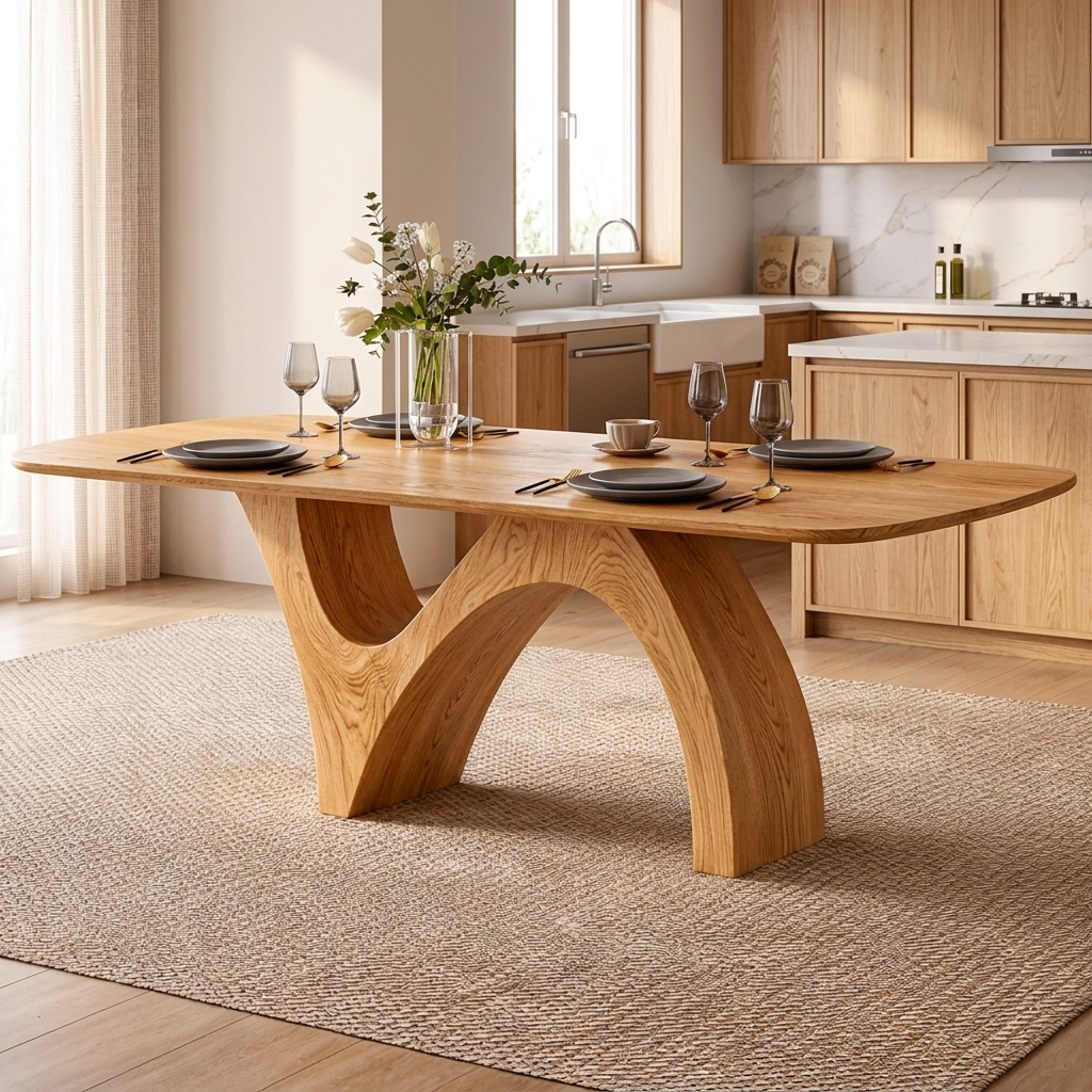Farmhouse Wooden Dining Table With Organic Shape For Kitchen RTTHTTDN047