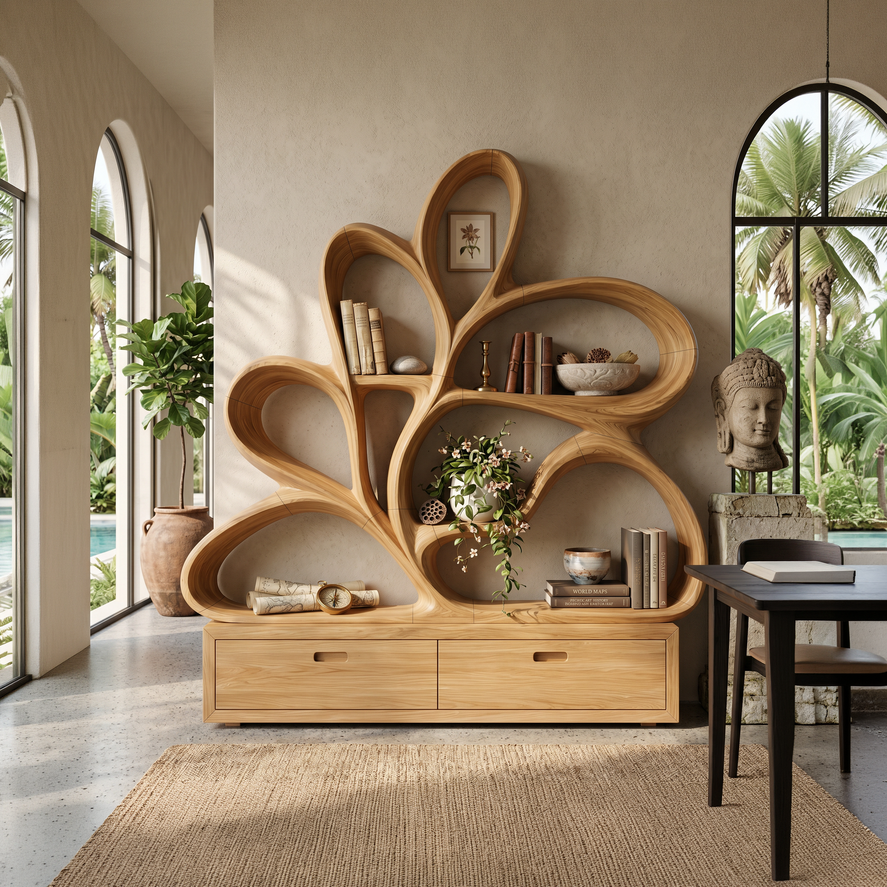 Organic Curved Bookcase For Modern Living Room SILDTTNBS041