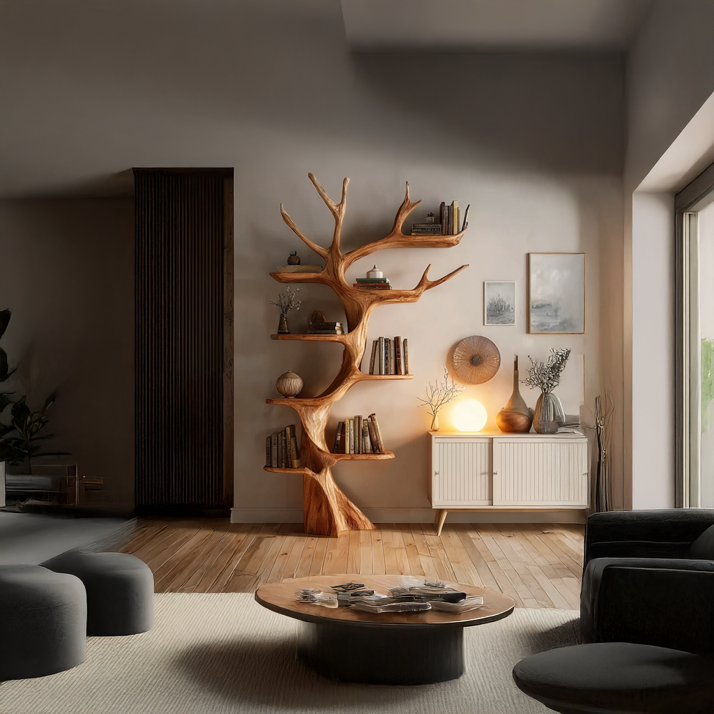 Rustic Tree Bookshelf Living Room SINLSATB208