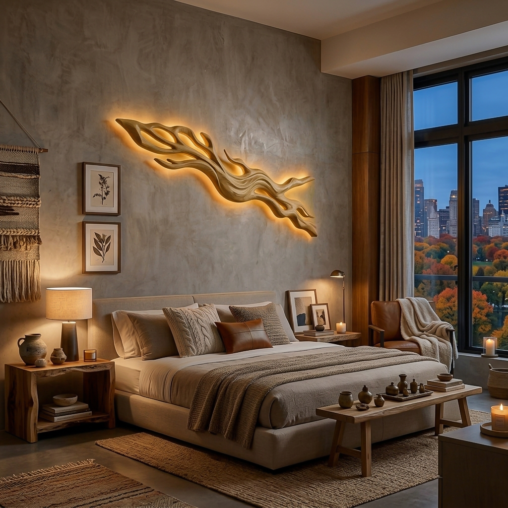 Rustic Wood Wall Light With Undulating Shape For Bedroom Decor RTTHTTLAM055