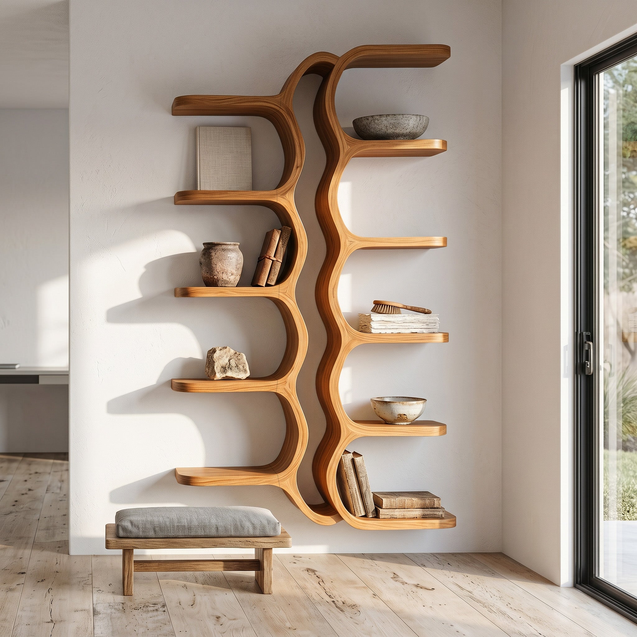 Organic Sculpture Wooden Wall Mounted Shelf For Living Room RTTHHNWMS033