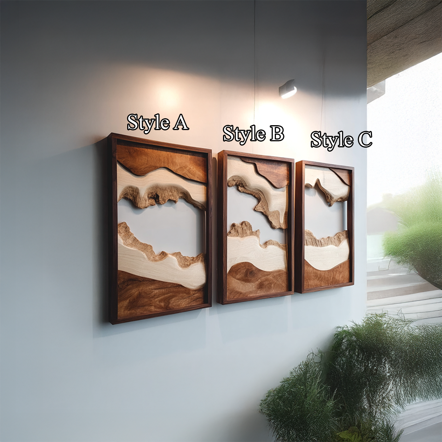 Handcarved Set Wooden Wall Panels Abstract Nature Art Interiors SINLSAWD001