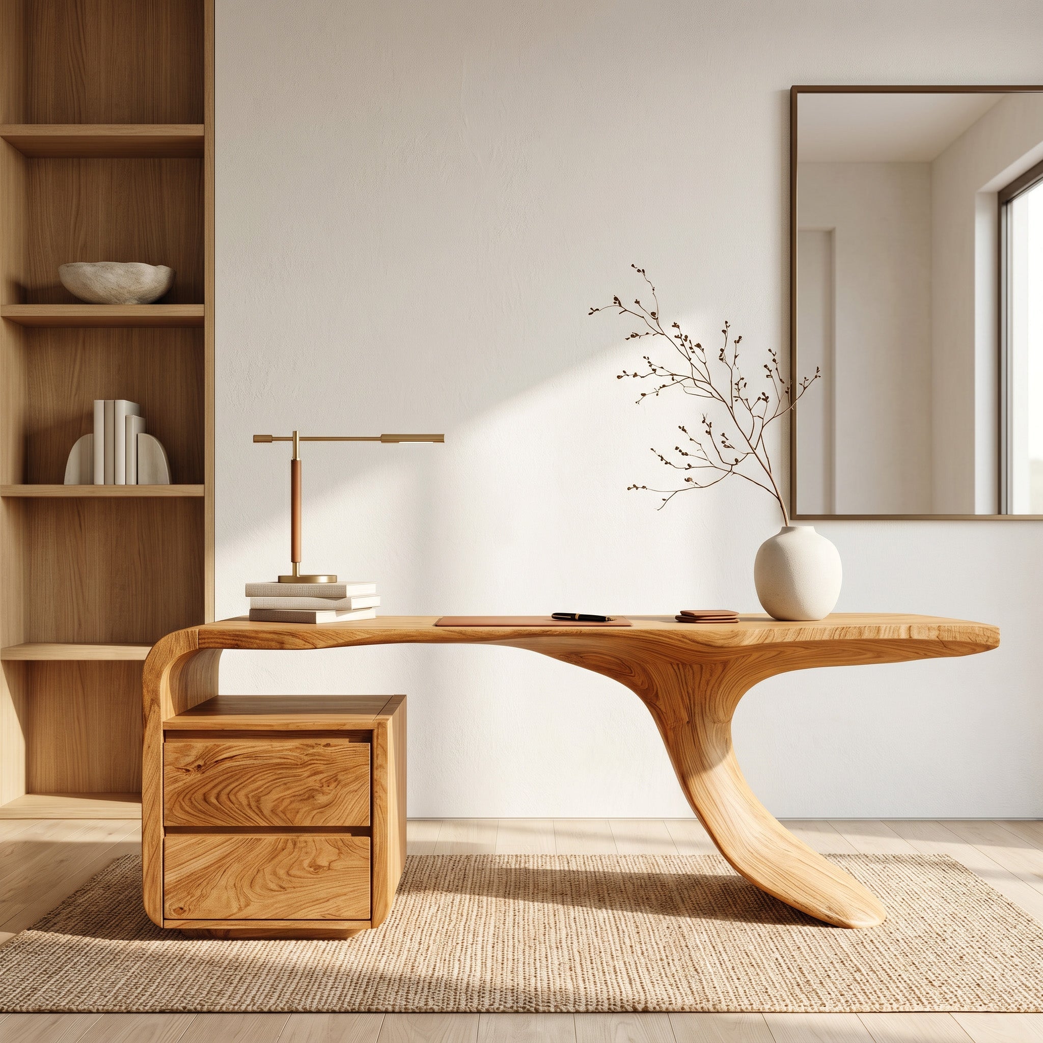 Modern Wooden Desk With Unique Curved Base For Workspace RTTHHNDE111