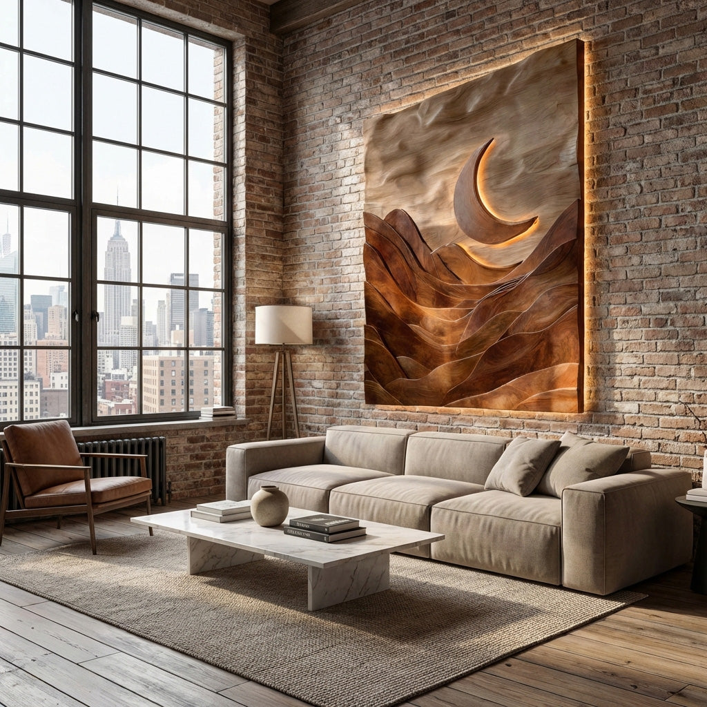 Large Crescent Moon Wood Wall Art For Living Room RTTHHNWA162