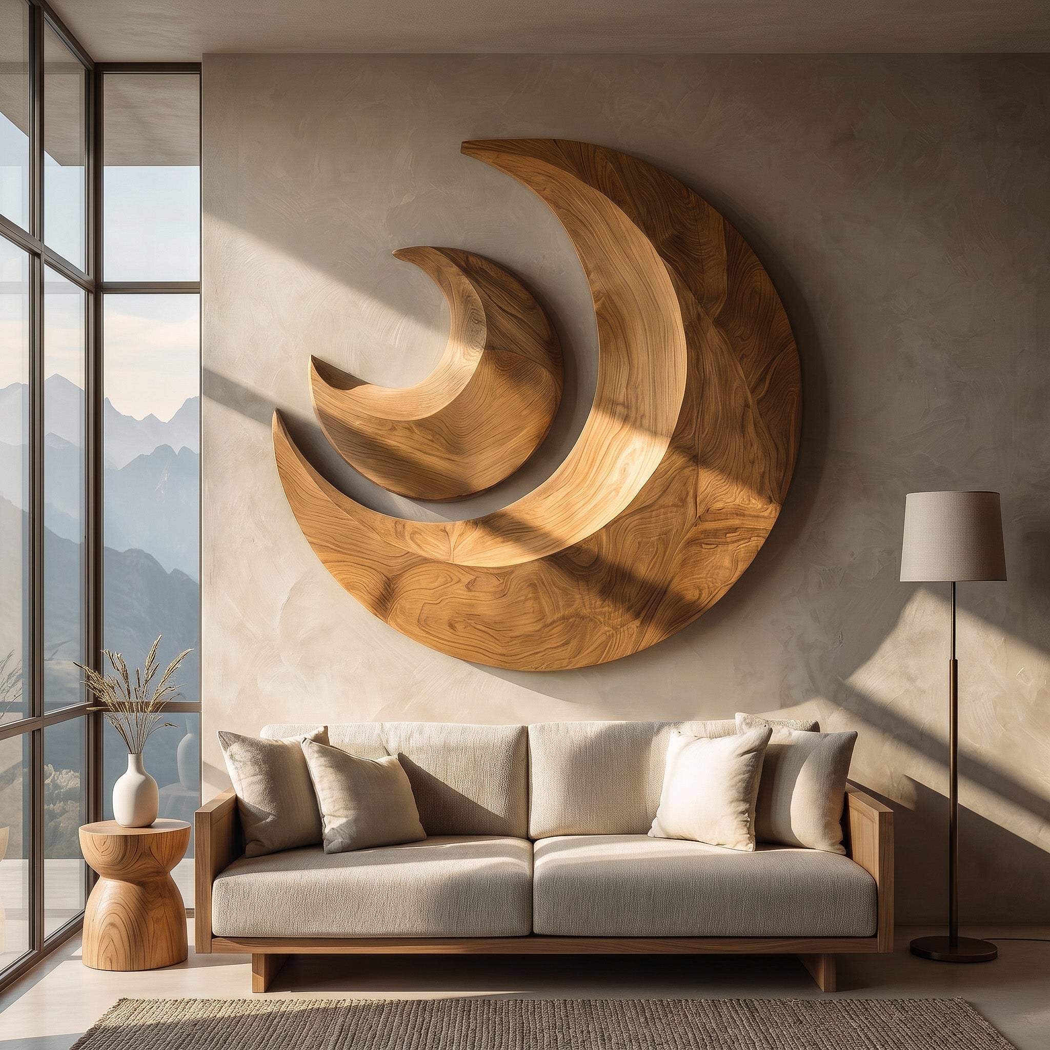 Organic Crescent Moon Wood Wall Art For Living Room RTTHHNWA203