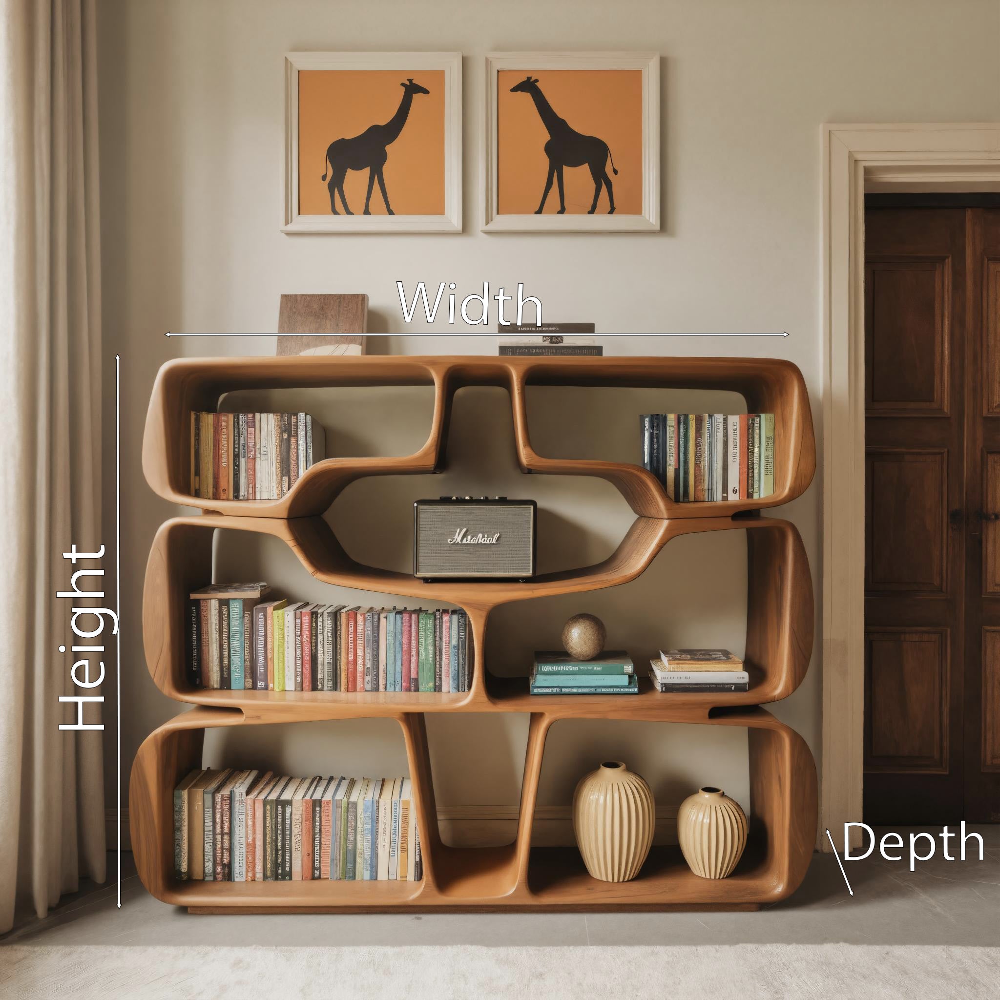 Modern Sculptural Bookshelf With Organic Curves For Living Room SITHHNBS042