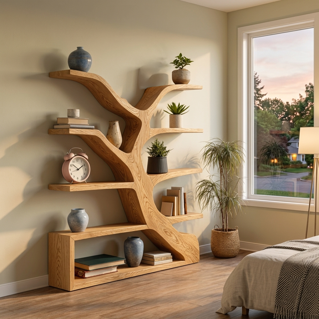 Organic Wooden Bookshelf Branch Form For Home Interior RTTHTTBS113