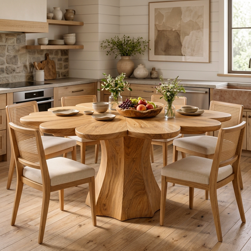 Modern Wooden Dining Table With Petal Top For Dining Area RTTHTTDN049