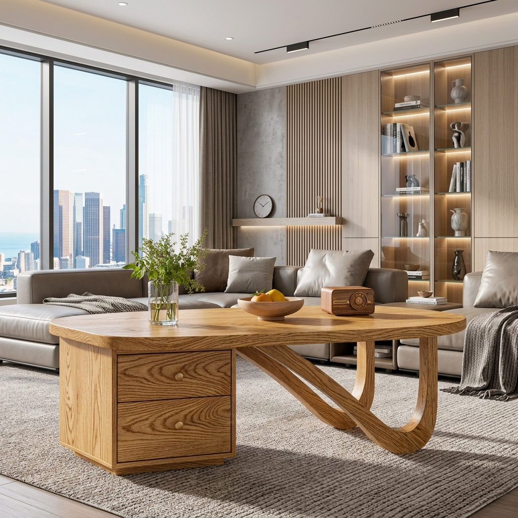 Modern Wooden Coffee Table With Storage Drawer For Living Room RTTHTTCF051