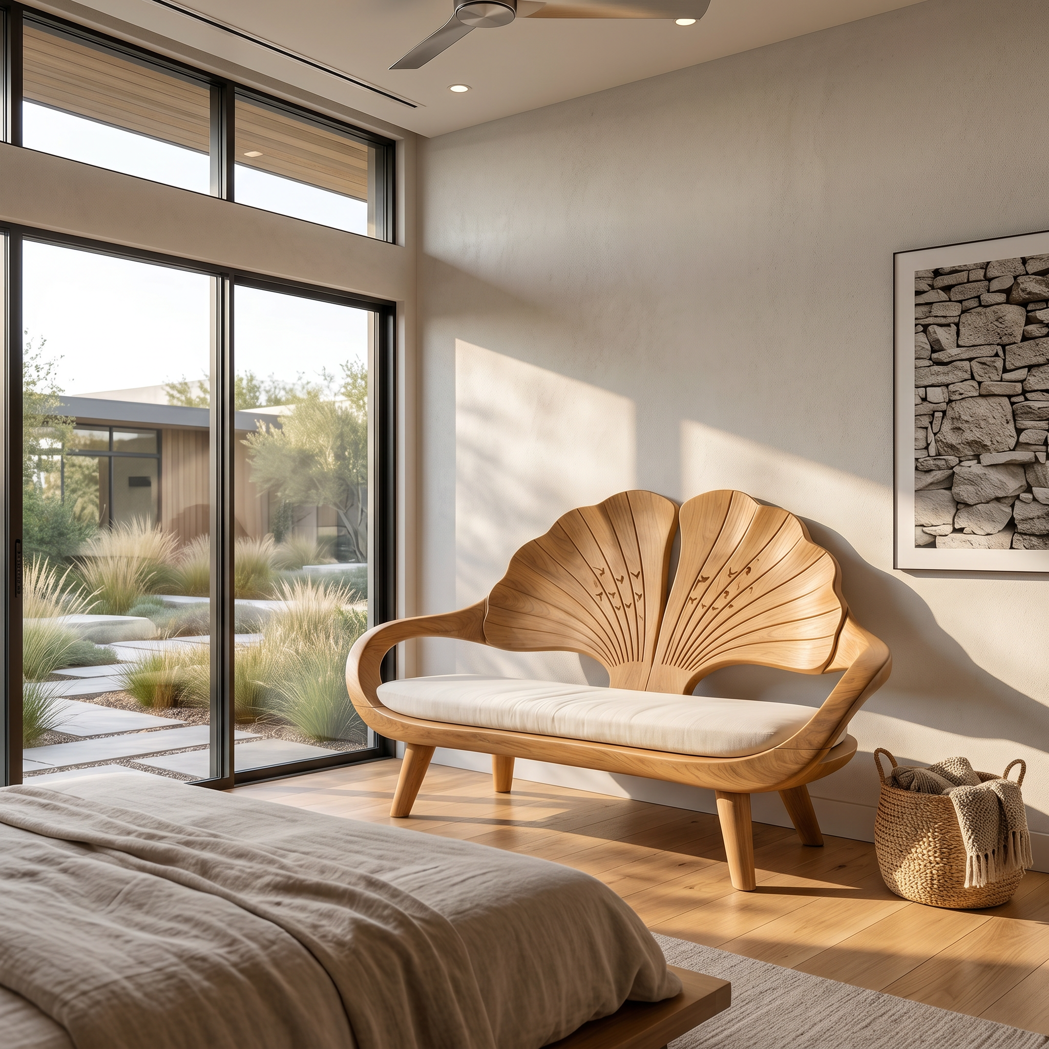 Minimalist Ginkgo Leaf Back Bench For Reading Interior Area SILDTTNBEN009