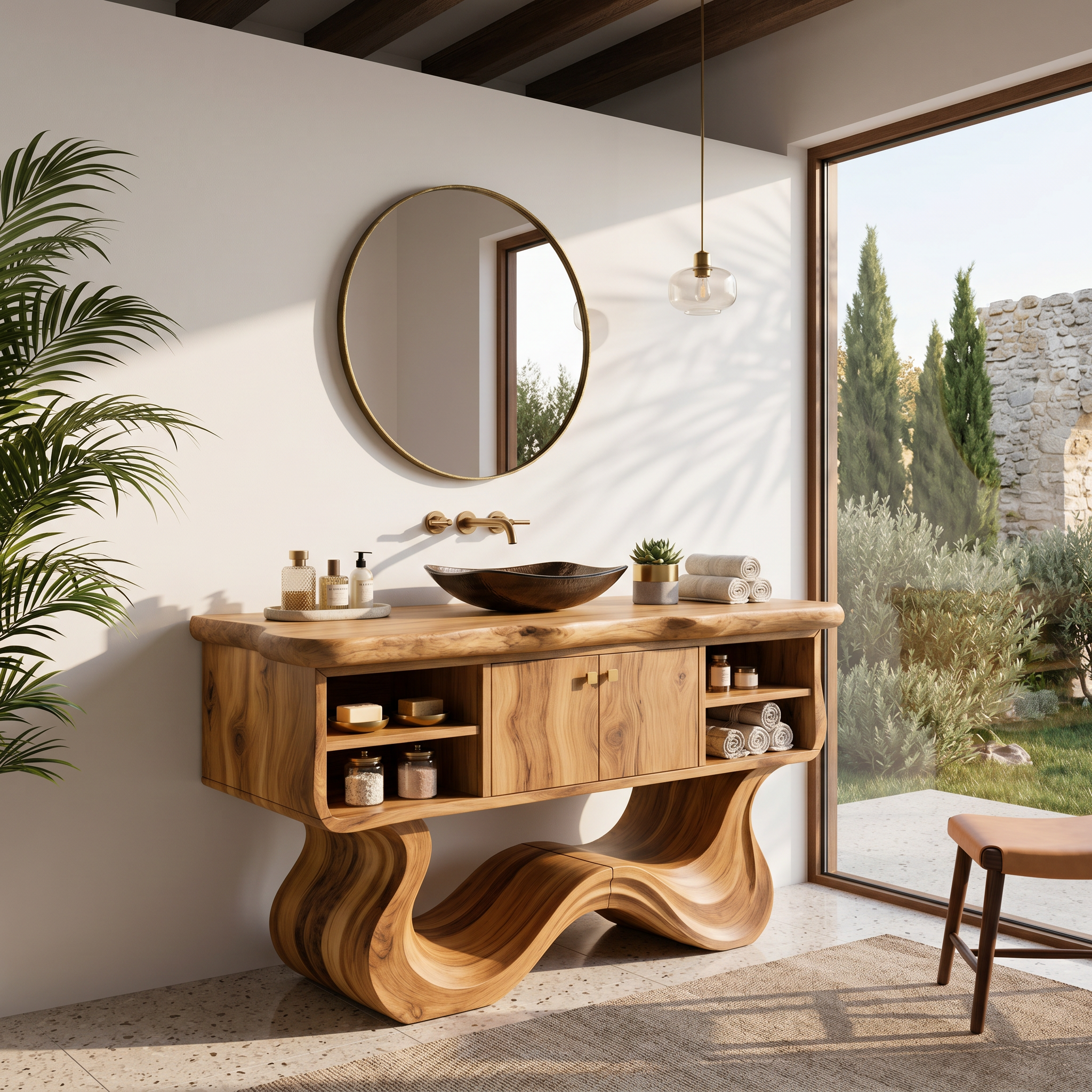 Modern Organic Vanity With Open Shelf For Spa Bathroom SILDTTNBRV055
