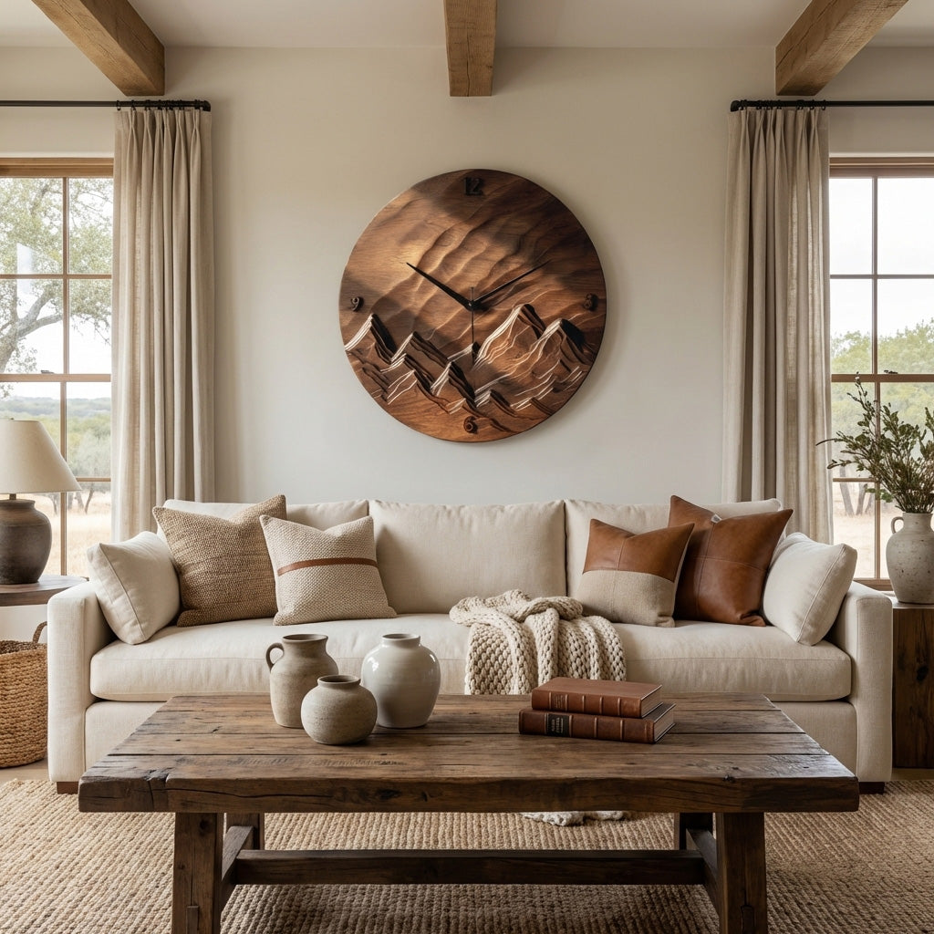 Rustic Wood Landscape Wall Clock For Living Room RTTHHNWAC016