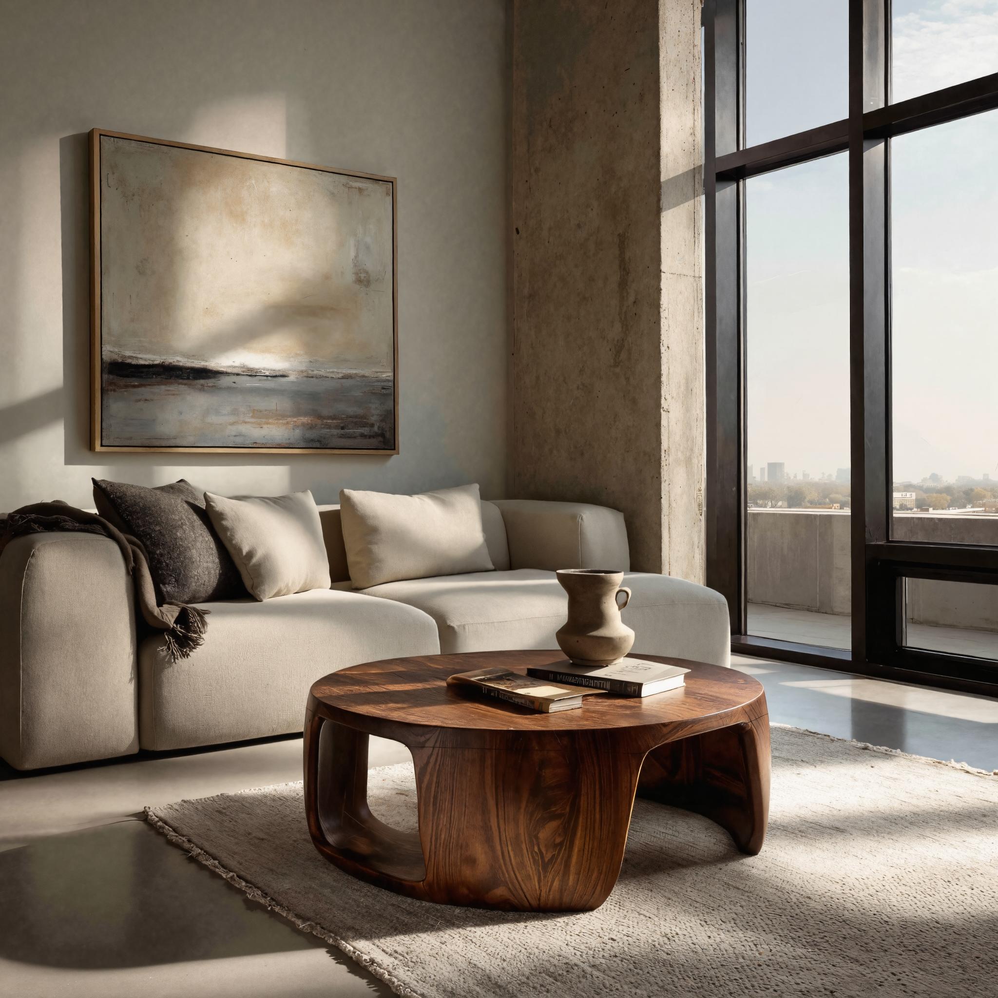 Minimal Wood Round Coffee Table With Sculptural Form For Home RTTHHNCF069
