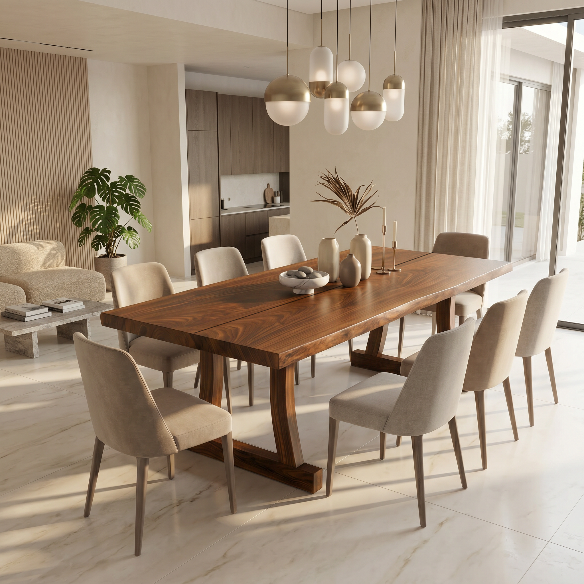 Contemporary Solid Wood Dining Table With Rounded Edge Design For Dining Room SINLSADT190