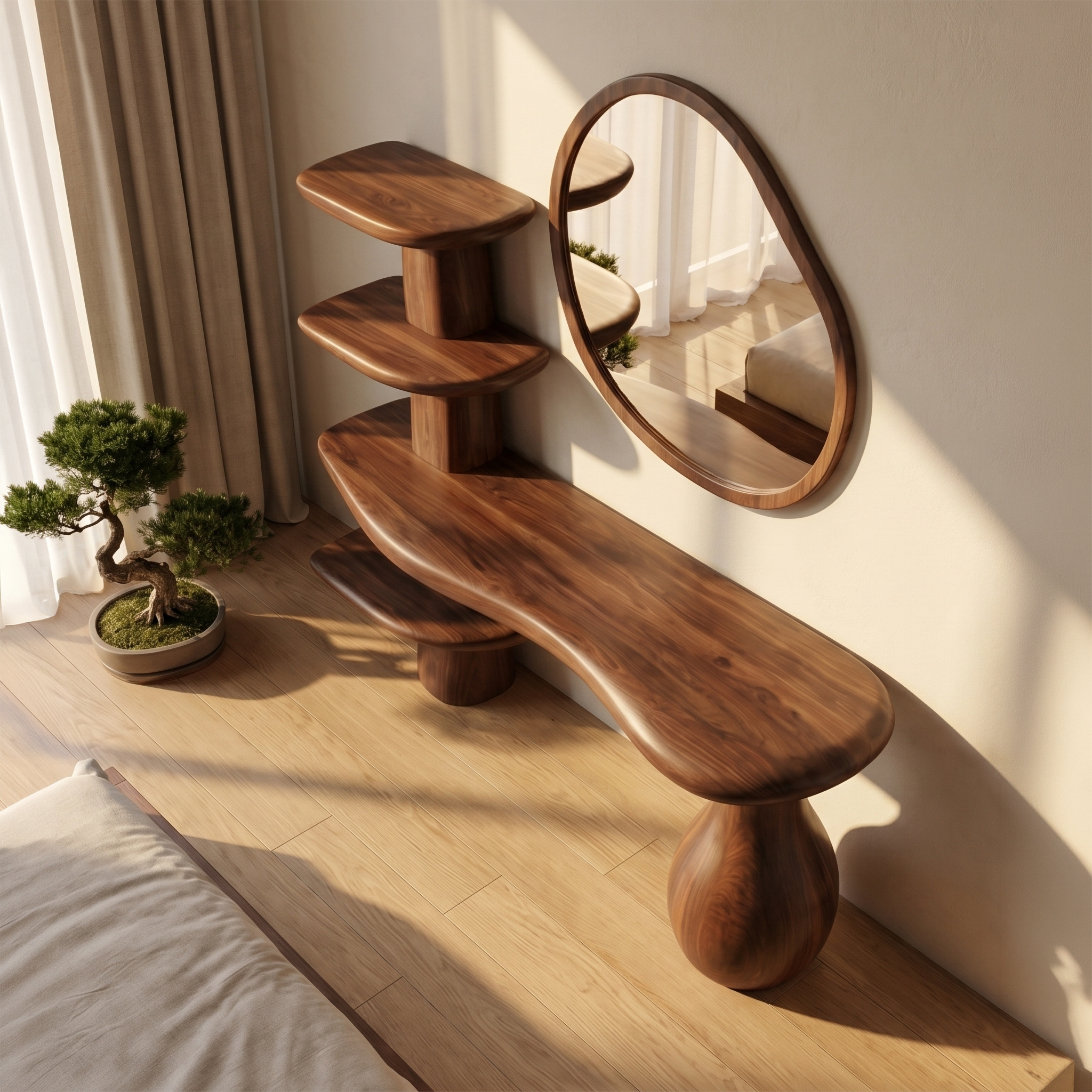Organic Corner Vanity Table For Bedroom SINLSABDT078