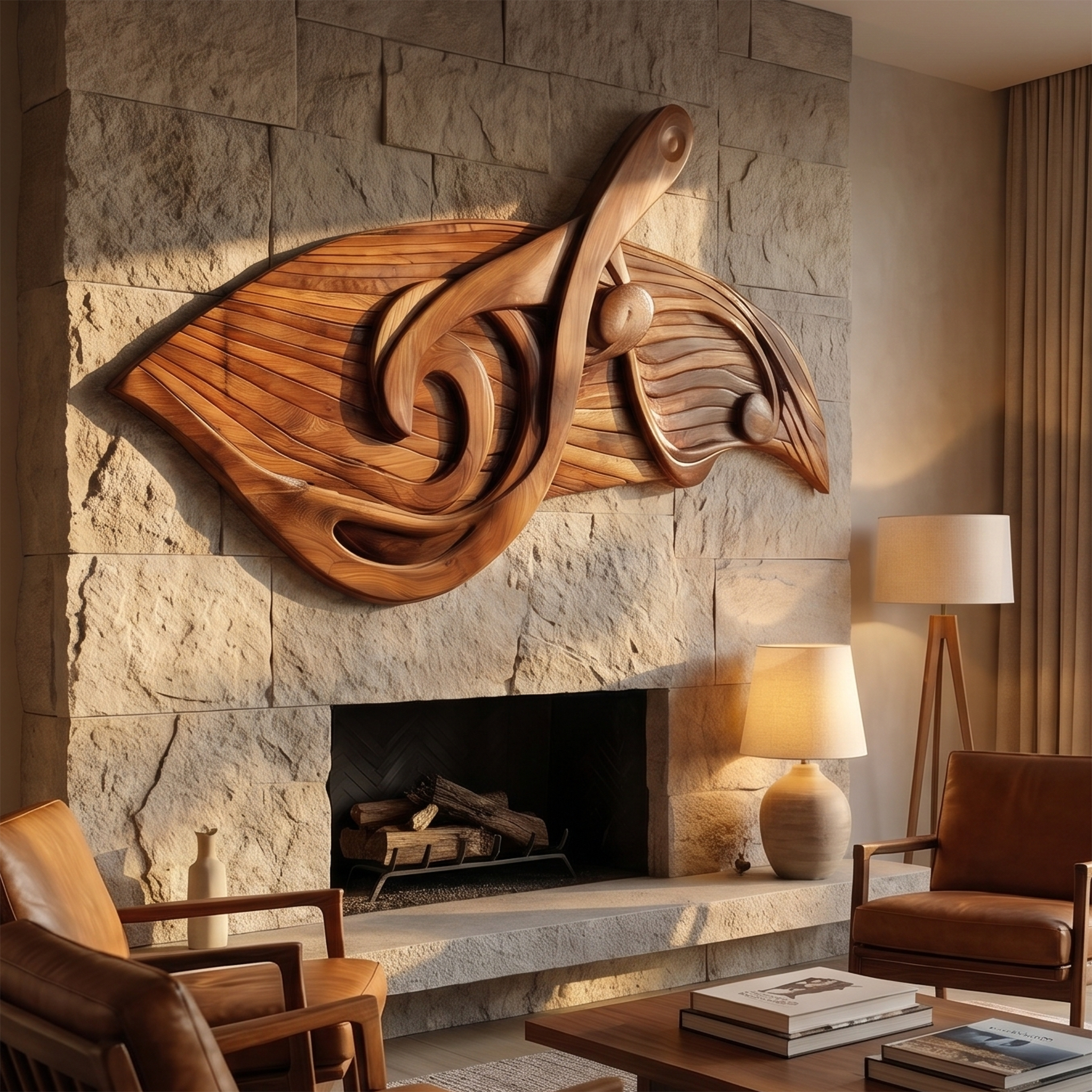 Organic Music Note Wall Art With Guitar Motif For Living Room SINLSAWD077