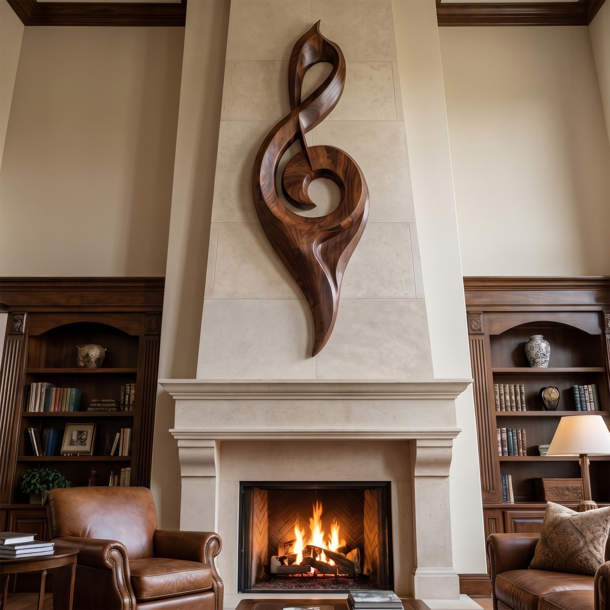 Contemporary Treble Clef Wall Sculpture With Organic Curves For Living Room SINLSAWD079