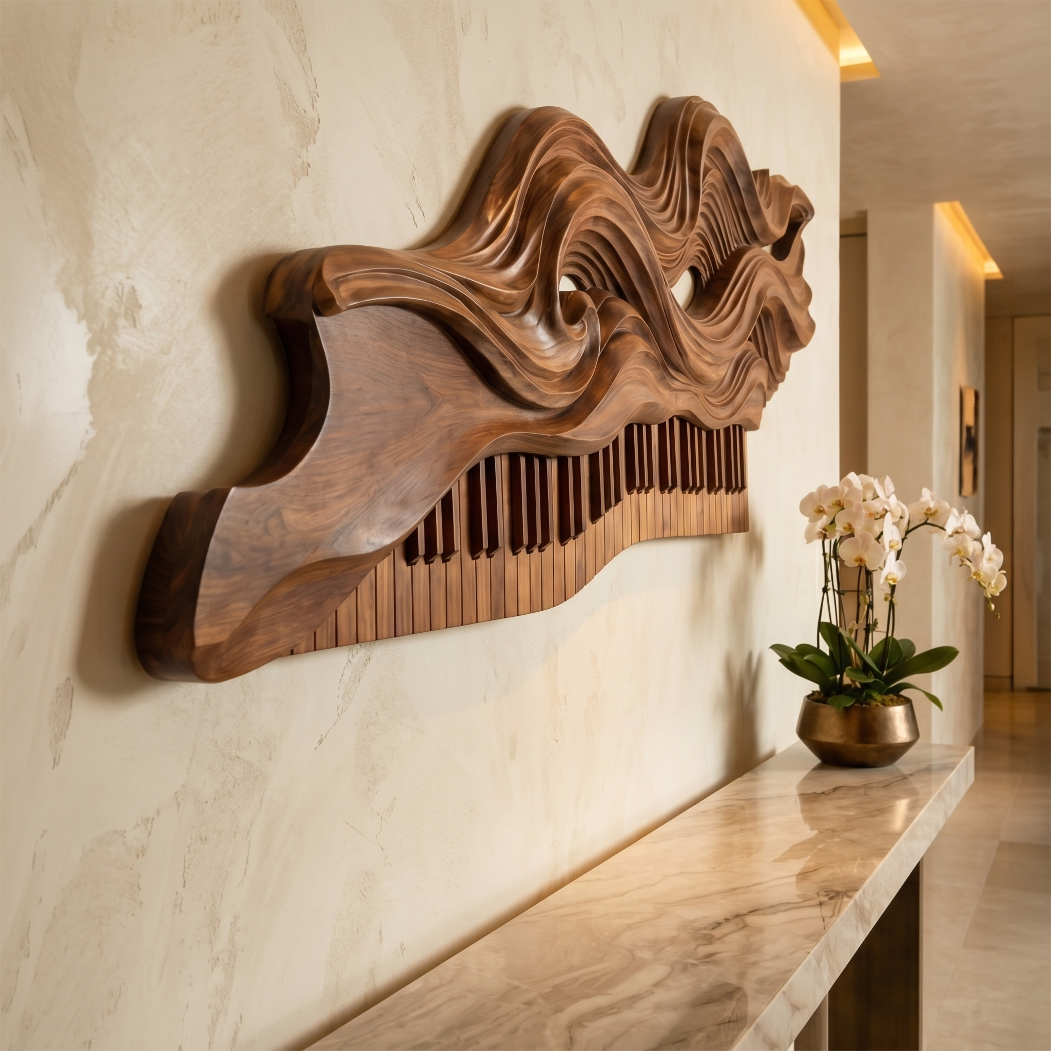 Organic Flowing Piano Melody Wooden Wall Art For Living Room SINLSAWD083
