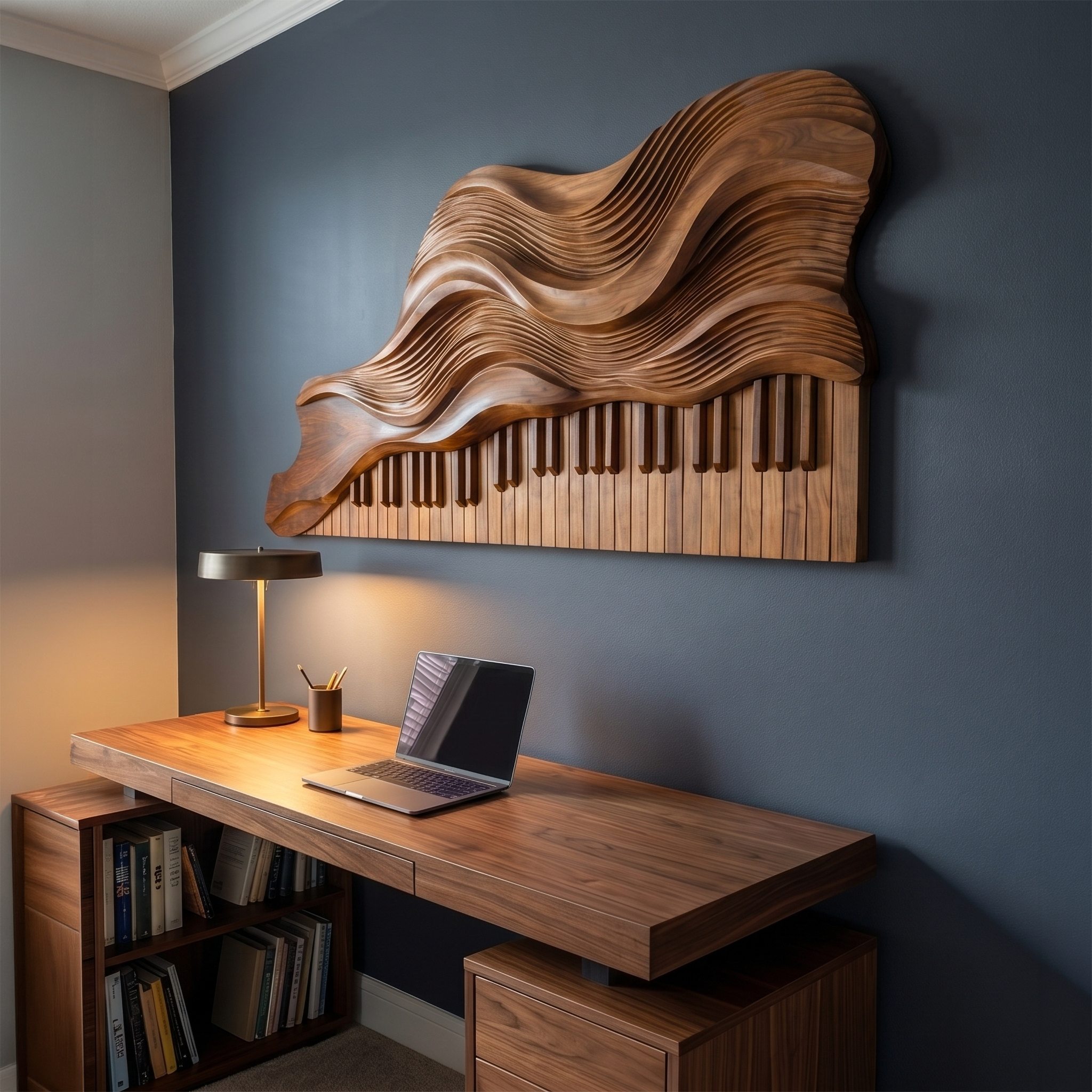 Abstract Piano Wave Wooden Wall Sculpture For Living Room SINLSAWD084