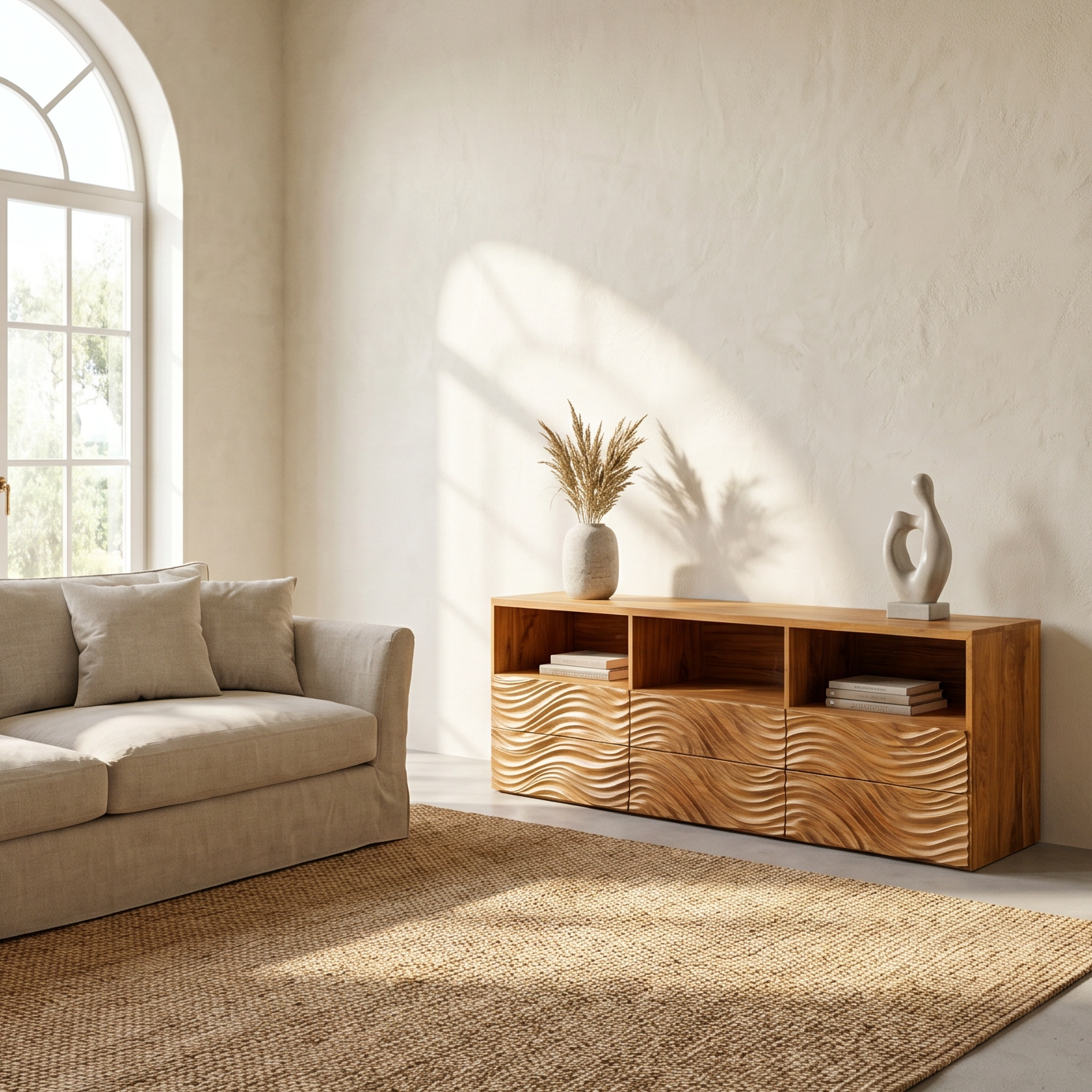 Sculptural Sideboard  With Organic Relief Pattern For Living Room SINLSASC528
