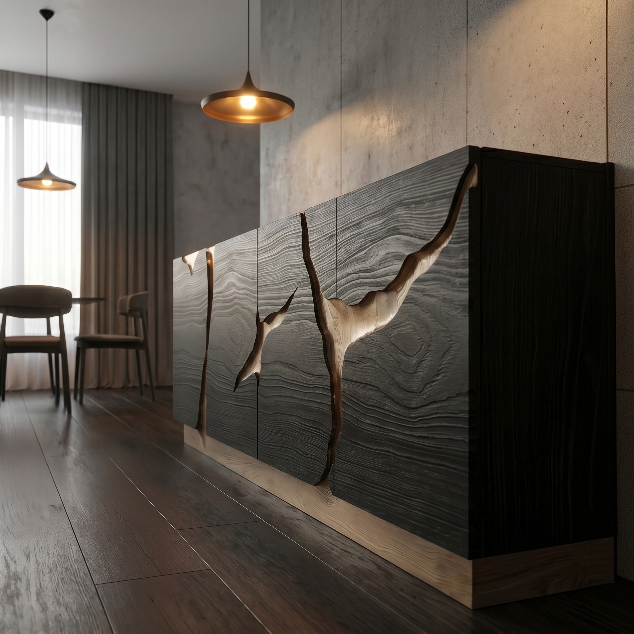 Organic Sideboard With Charred Wood Doors And Natural Live Edge Inlay For Living Room SINLSASC529