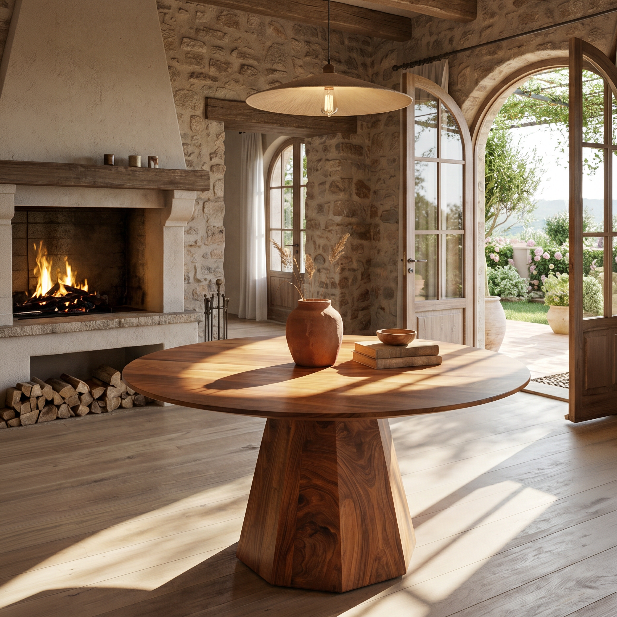 Organic Dining Table With Solid Wood Top And Sculptural Pedestal Base For Dining Room SINLSADT194